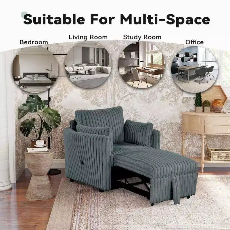 Fauteuil convertible CLIHOME avec USB et 2 oreillers, Canapé-lit une place, Canapé-lit gigogne
