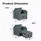 Fauteuil convertible CLIHOME avec USB et 2 oreillers, Canapé-lit une place, Canapé-lit gigogne