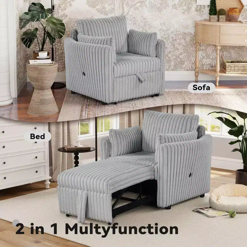 Fauteuil convertible CLIHOME avec USB et 2 oreillers, Canapé-lit une place, Canapé-lit gigogne