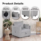 Fauteuil convertible CLIHOME avec USB et 2 oreillers, Canapé-lit une place, Canapé-lit gigogne