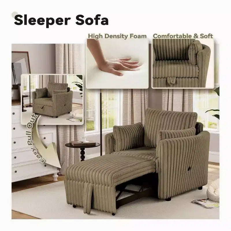 Fauteuil convertible CLIHOME avec USB et 2 oreillers, Canapé-lit une place, Canapé-lit gigogne