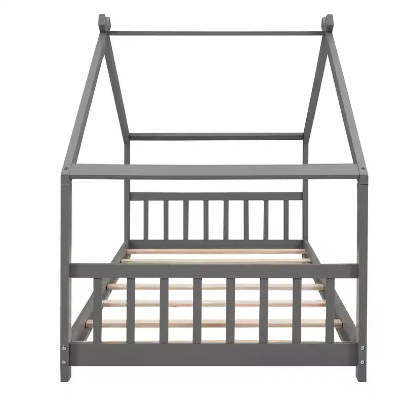 Lit de sol Montessori Bellemave, taille double, avec tête et pied de lit, gris