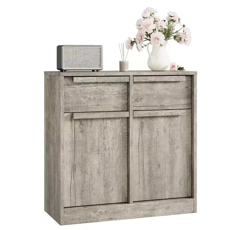 31,5 Meuble de Rangement Buffet, Meuble de Bar à Café d'Entrée avec 2 Tiroirs, Meuble Bas en Bois, Table Console Multimédia pour Salon