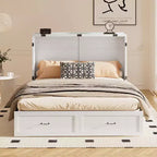 Lit escamotable moderne Queen Size Mjkone avec ports USB, tiroirs et matelas de 12 cm