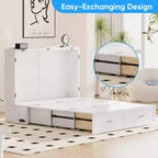 Lit escamotable moderne Queen Size Mjkone avec ports USB, tiroirs et matelas de 12 cm