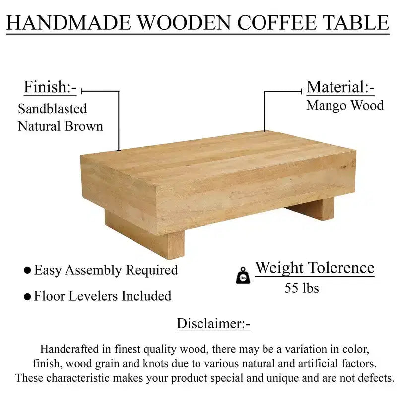 Table basse Royal Hampton | Plateau rectangulaire de 42 po | Bois de manguier brun naturel sablé | Bois récolté de manière durable - UPT-333317