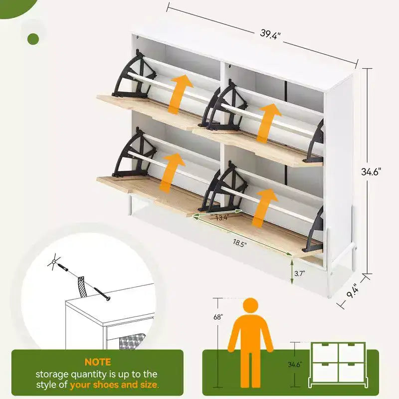Meuble à chaussures avec 4 tiroirs - Meuble de rangement à chaussures avec panneaux cannelés et 3 niveaux de réglage