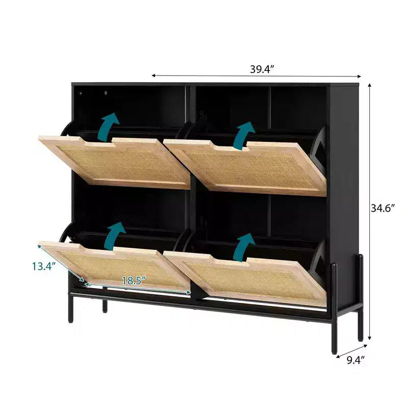 Meuble à chaussures avec 4 tiroirs - Meuble de rangement à chaussures avec panneaux cannelés et 3 niveaux de réglage
