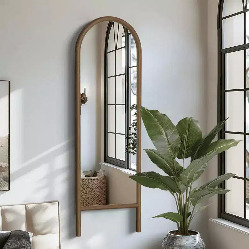 Miroir pleine longueur MAYEERTY en bois massif en forme d'arche noire 64x21x1 pouces sans support