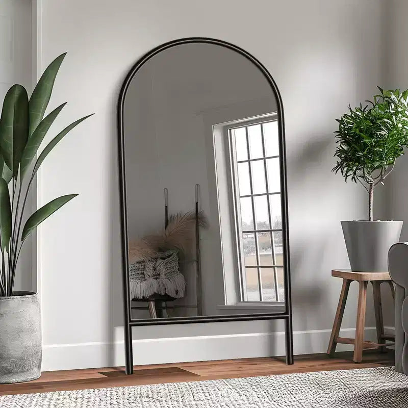 Miroir pleine longueur MAYEERTY en bois massif en forme d'arche noire 64x21x1 pouces sans support
