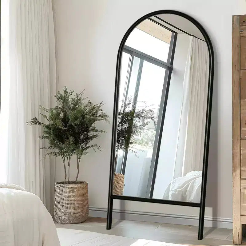 Miroir pleine longueur MAYEERTY en bois massif en forme d'arche noire 64x21x1 pouces sans support