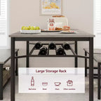 Ensemble de 4 chaises de cuisine, ensemble de table à manger pour 4 avec banc et chaises, ensemble de 4 pièces de table de cuisine avec étagère de rangement pour petit espace