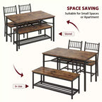 Ensemble de 4 chaises de cuisine, ensemble de table à manger pour 4 avec banc et chaises, ensemble de 4 pièces de table de cuisine avec étagère de rangement pour petit espace