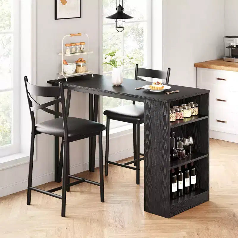 Ensemble table à manger et 2 chaises, table de cuisine hauteur comptoir avec étagères de rangement, ensemble table de bar avec 2 chaises rembourrées, ensemble table de salle à manger