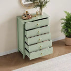Commode à 5 tiroirs pour chambre à coucher, commode en bois de 81 cm de large avec poignées en métal, organisateur de rangement à cannelures, table de chevet étroite
