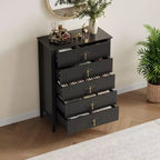 Commode à 5 tiroirs pour chambre à coucher, commode en bois de 81 cm de large avec poignées en métal, organisateur de rangement à cannelures, table de chevet étroite