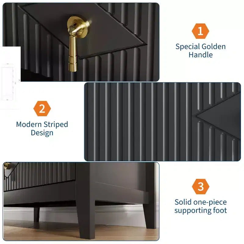 Commode à 5 tiroirs pour chambre à coucher, commode en bois de 81 cm de large avec poignées en métal, organisateur de rangement à cannelures, table de chevet étroite