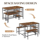 Ensemble table de salle à manger TRINITY pour 4 personnes, ensemble table de cuisine pour 4 personnes avec 2 bancs, ensemble table de salle à manger rectangulaire avec porte-bouteilles et étagères de rangement