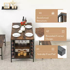 Ensemble table de salle à manger TRINITY pour 4 personnes, ensemble table de cuisine pour 4 personnes avec 2 bancs, ensemble table de salle à manger rectangulaire avec porte-bouteilles et étagères de rangement