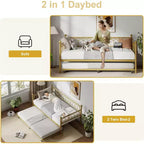 Cadre de lit de repos Acekool double avec lit gigogne, lit-canapé plateforme en métal avec station de recharge, lit d'appoint peu encombrant pour chambre, salon