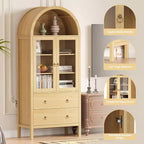 Acekool Meuble de rangement voûté, 71 po Style ferme avec portes vitrées et 2 tiroirs, étagères réglables pour cuisine, salle à manger, salle de bain