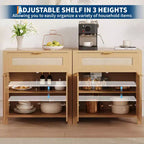 Bahut de rangement avec portes et tiroir, meuble de rangement en rotin avec étagères réglables, table console de bar pour salon ou cuisine