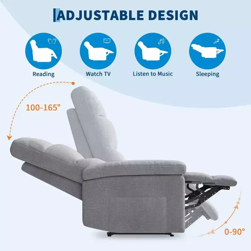 GustoWave Fauteuil inclinable manuel en tissu avec poche latérale, canapé simple réglable avec support dorsal ergonomique pour chambre d'enfant