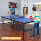 Acekool Set de Tennis de Table Portable avec Filet en Nylon Démontable, 2 Raquettes et 3 Balles, Table de Ping-Pong en Aluminium Étanche, Bleu