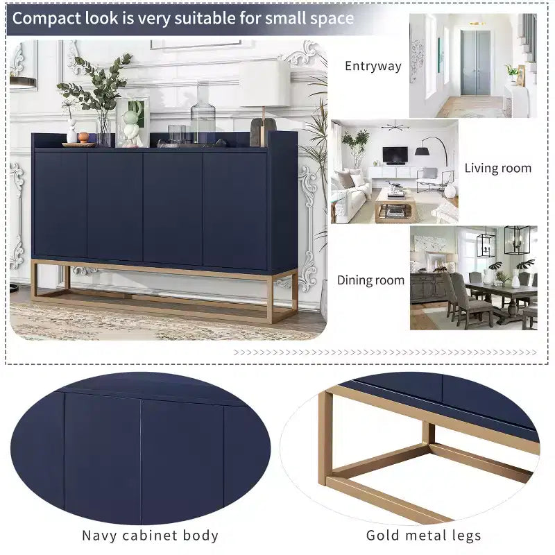 GDFStudio Truda - Buffet moderne de 120 cm avec étagères réglables et pieds en métal doré