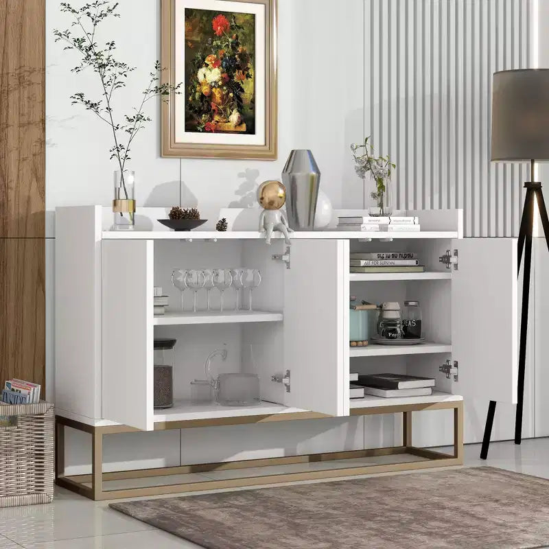 GDFStudio Truda - Buffet moderne de 120 cm avec étagères réglables et pieds en métal doré