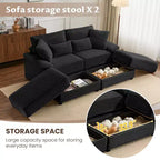 Ensemble de double chaise longue Whisen avec pouf réversible et rangement