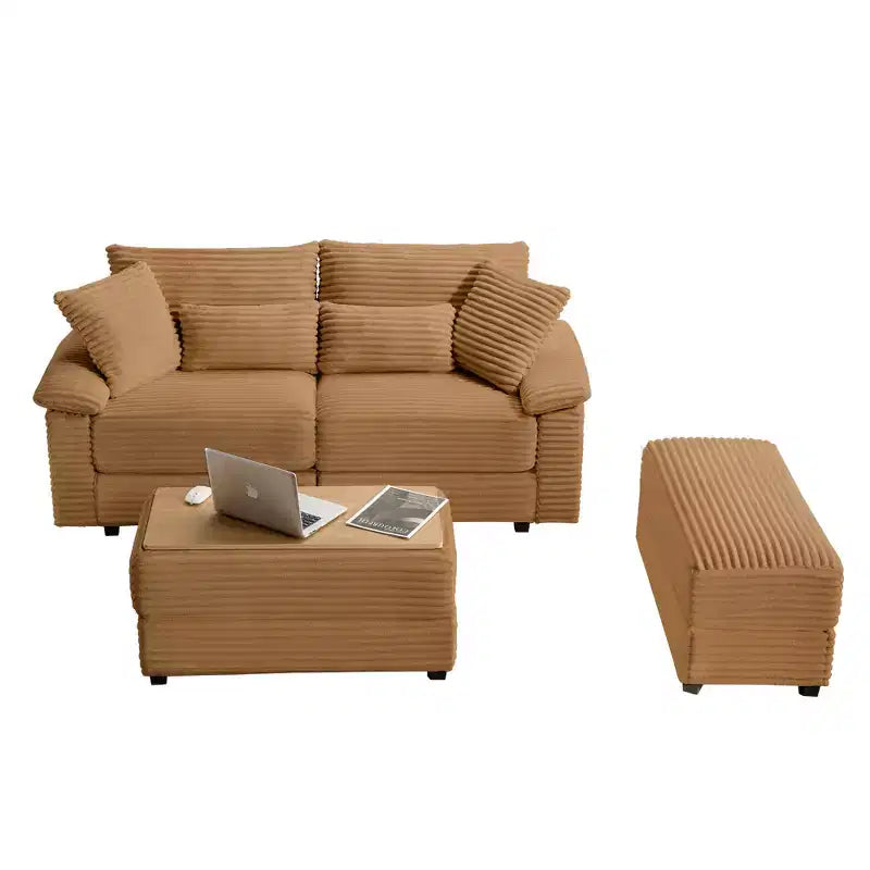 Ensemble de double chaise longue Whisen avec pouf réversible et rangement