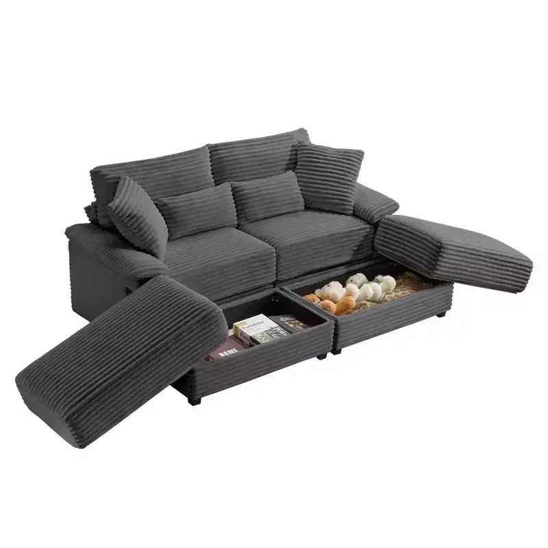 Ensemble de double chaise longue Whisen avec pouf réversible et rangement