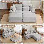 Ensemble de double chaise longue Whisen avec pouf réversible et rangement