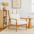 Homy Casa Mid-Century Modern Accent Chair with Solid Wood Frame and Padded Cushions, for Living Room or Reading Corner, Beige