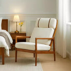 Fauteuil d'appoint moderne du milieu du siècle Homy Casa avec cadre en bois massif et coussins rembourrés, pour salon ou coin lecture, beige
