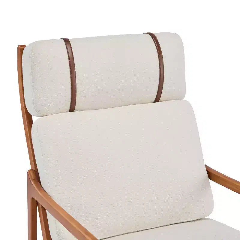 Fauteuil d'appoint moderne du milieu du siècle Homy Casa avec cadre en bois massif et coussins rembourrés, pour salon ou coin lecture, beige