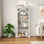 Meuble vitrine Okak moderne avec arches, meuble de rangement avec 4 étagères, meuble de rangement autoportant pour salon, couloir et bureau, blanc