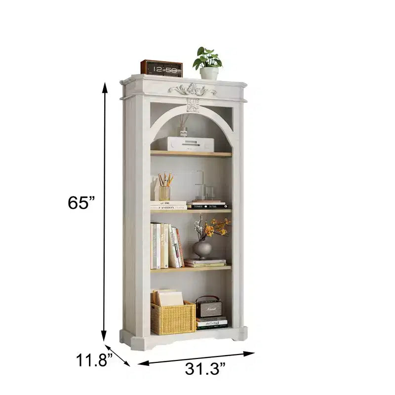 Meuble vitrine Okak moderne avec arches, meuble de rangement avec 4 étagères, meuble de rangement autoportant pour salon, couloir et bureau, blanc