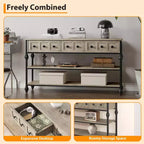 COZONY Table Console Industrielle de 132 cm avec 3 Tiroirs de Rangement et 3 Niveaux, Table de Canapé en Métal pour Salon, Couloir et Entrée, Rangement Derrière le Canapé