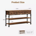 COZONY Table Console Industrielle de 132 cm avec 3 Tiroirs de Rangement et 3 Niveaux, Table de Canapé en Métal pour Salon, Couloir et Entrée, Rangement Derrière le Canapé