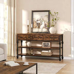COZONY Table Console Industrielle de 132 cm avec 3 Tiroirs de Rangement et 3 Niveaux, Table de Canapé en Métal pour Salon, Couloir et Entrée, Rangement Derrière le Canapé