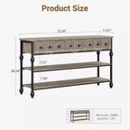 COZONY Table Console Industrielle de 132 cm avec 3 Tiroirs de Rangement et 3 Niveaux, Table de Canapé en Métal pour Salon, Couloir et Entrée, Rangement Derrière le Canapé