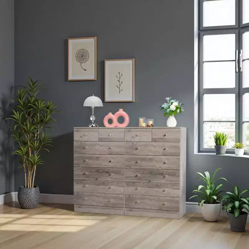 Commode Karl Home 7 tiroirs en panneaux de particules gris, 66 cm de large
