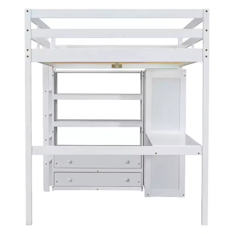Lit mezzanine pleine grandeur avec armoire et bureau, lit mezzanine haut en bois avec tiroirs de rangement et étagères pour adultes, enfants et adolescents