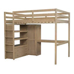 Lit mezzanine pleine grandeur avec armoire et bureau, lit mezzanine haut en bois avec tiroirs de rangement et étagères pour adultes, enfants et adolescents
