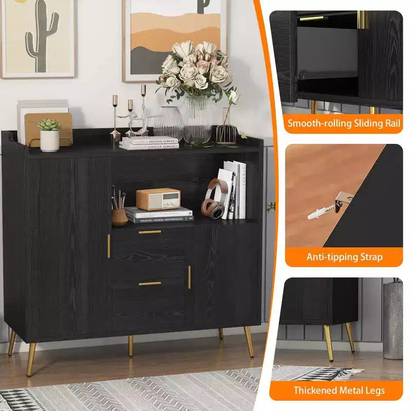 Bahut de buffet avec tiroirs de 2 ensembles, 40 armoires de rangement de buffet de buffet avec étagères et portes