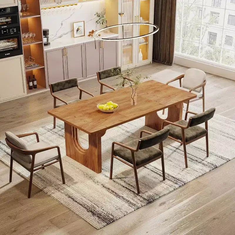 Table à manger moderne Lantine pour 6 personnes, grande table de cuisine de 180 cm avec base piédestal en bois, pour cuisine, salle à manger, salon