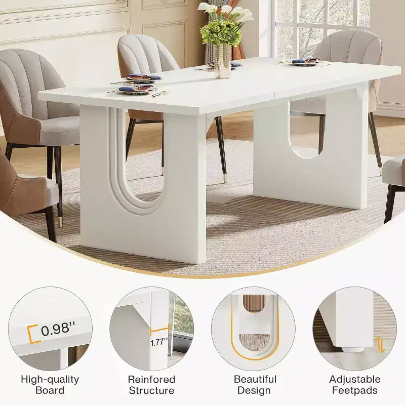 Table à manger moderne Lantine pour 6 personnes, grande table de cuisine de 180 cm avec base piédestal en bois, pour cuisine, salle à manger, salon