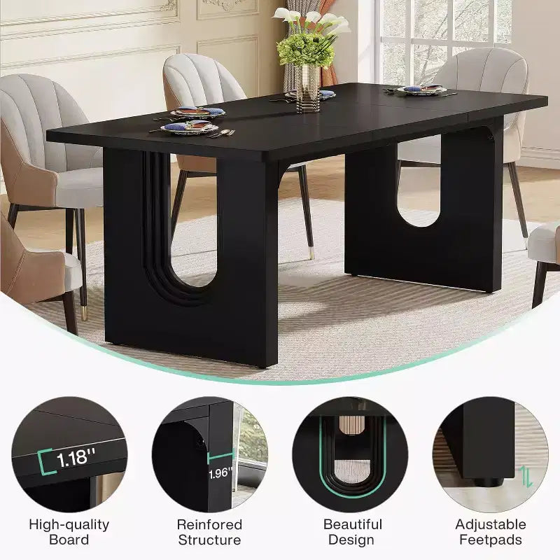 Table à manger moderne Lantine pour 6 personnes, grande table de cuisine de 180 cm avec base piédestal en bois, pour cuisine, salle à manger, salon